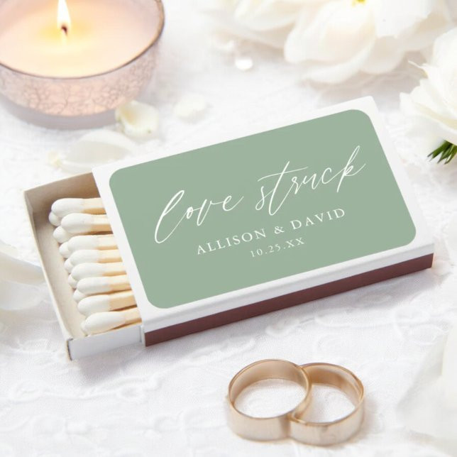 Sage Green Calligraphy Love Struck Wedding Favors Matchboxes | Zazzle | Zazzle