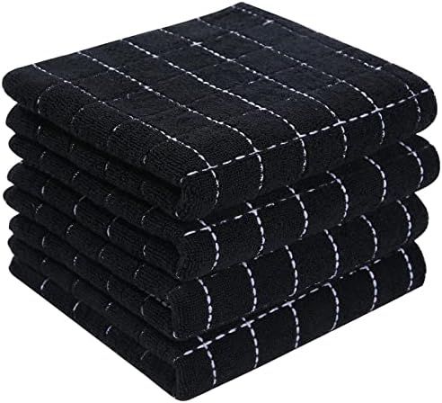 Homaxy 100% Cotton Terry Kitchen Towels(Black, 13 x 28 inches), Checkered Designed, Soft and Supe... | Amazon (US)