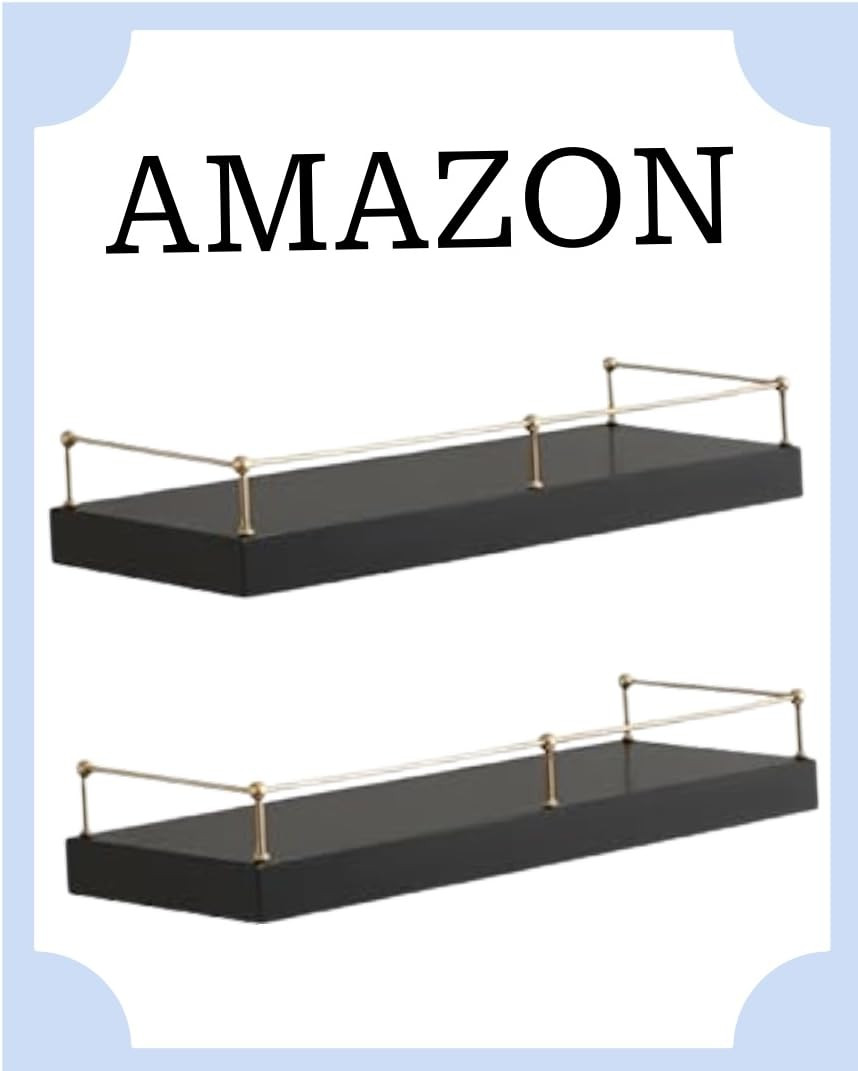 Kate and Laurel Havina Modern Natural Floating Shelves with Rail, Set of 2, 24 x 8, Black and Gol... | Amazon (US)