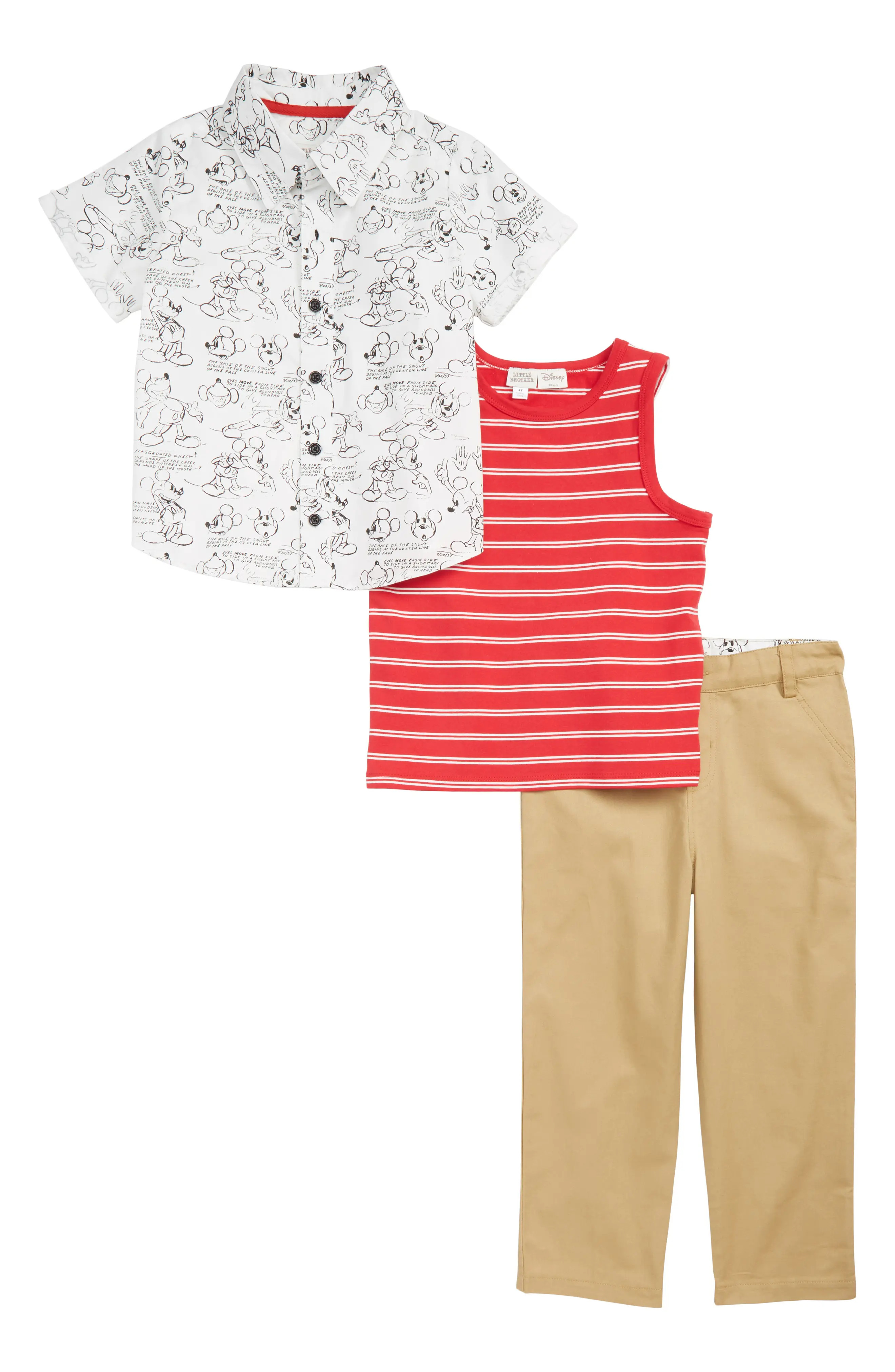 Toddler Boy's Little Brother By Pippa & Julie X Disney Mickey Mouse Print Shirt, T-Shirt & Pants Set | Nordstrom