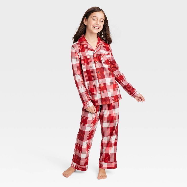 Kids&#39; Tartan Plaid 2pc Pajama Set - Hearth &#38; Hand&#8482; with Magnolia Red/Cream 8 | Target