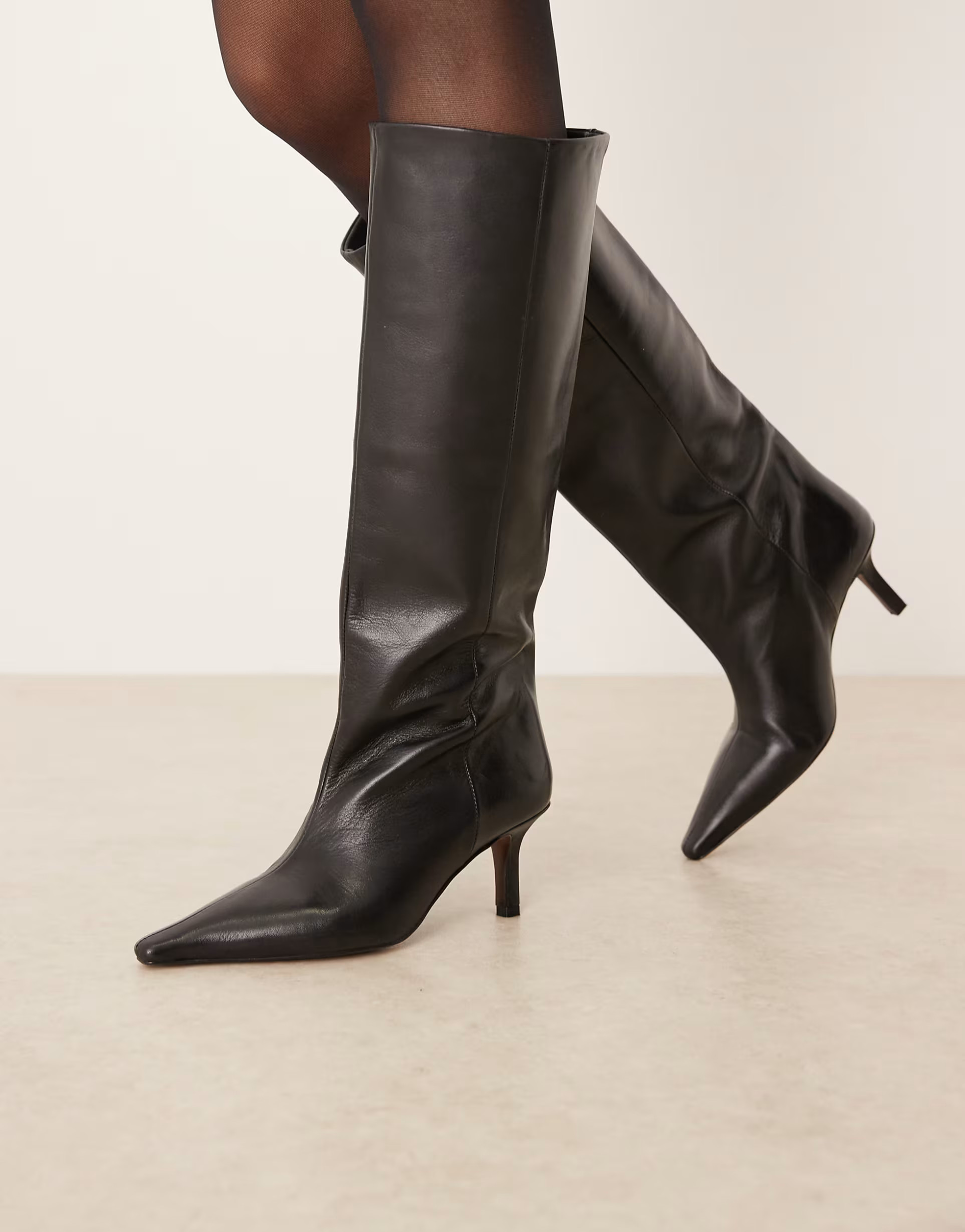 ASOS DESIGN Cleoni premium leather pull on knee boots in black leather | ASOS (Global)