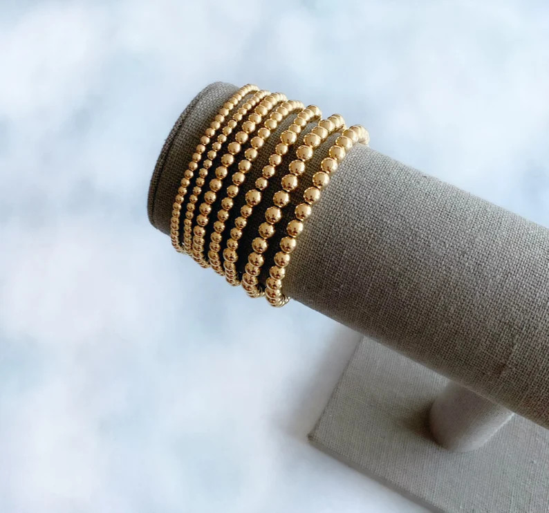 Gold Filled Bead Bracelet, 3mm 4mm 5mm 14k gold filled ball bead bracelet, gold bracelets, gold s... | Etsy (US)