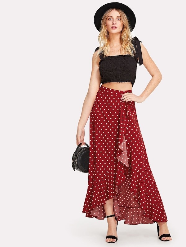 Falda de lunares con volantes | SHEIN