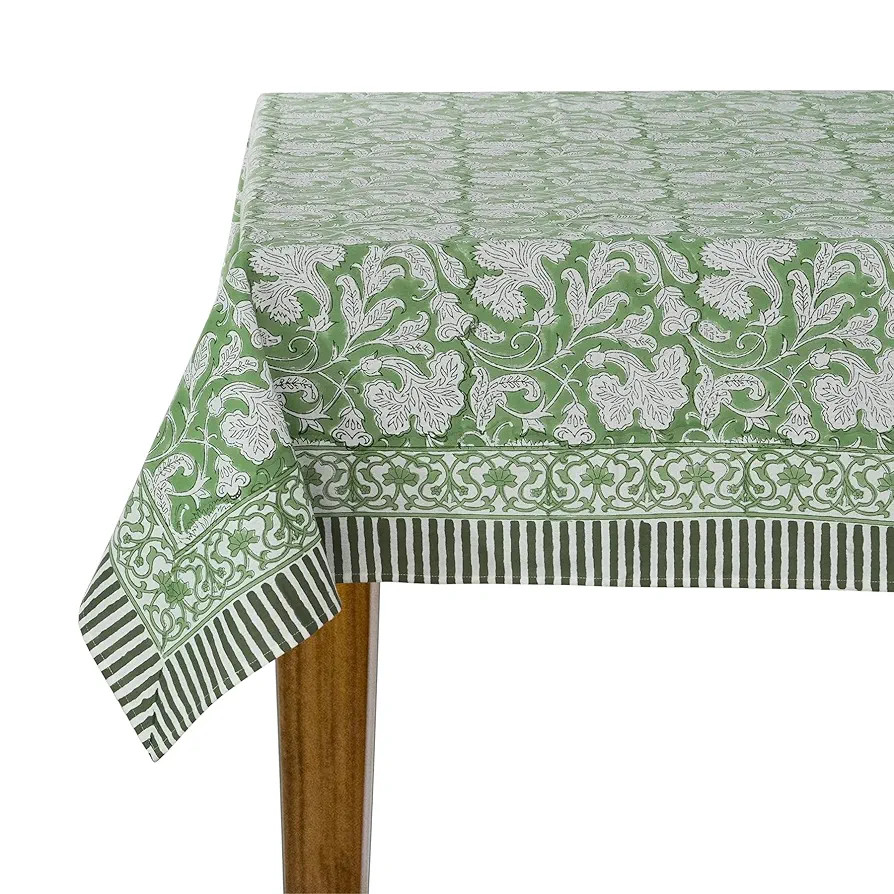 Ridhi Sage Green 60x90 Inches Rectangle 100% Cotton Hand Block Print Tablecloth Washable Easter T... | Amazon (US)