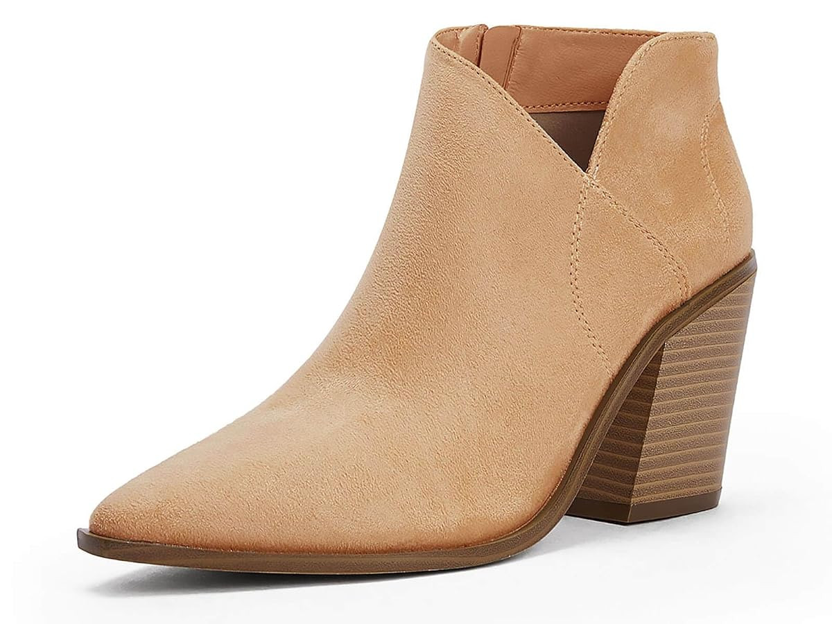Womens Pointed Toe Ankle Boots Block Stacked Chunky Heel Cutout Side Zipper Fall Booties Shoe | Amazon (US)