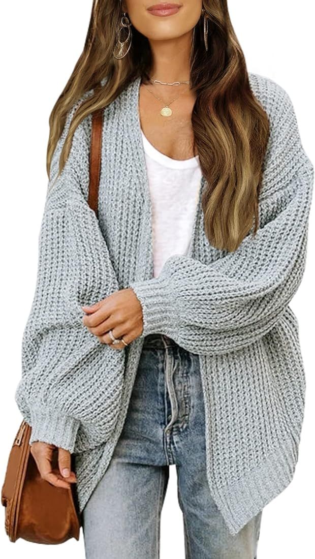 YIBOCK Womens Oversized Long Sleeve Open Front Cardigan Sweaters Chunky Knit Outwear with Pockets | Amazon (US)