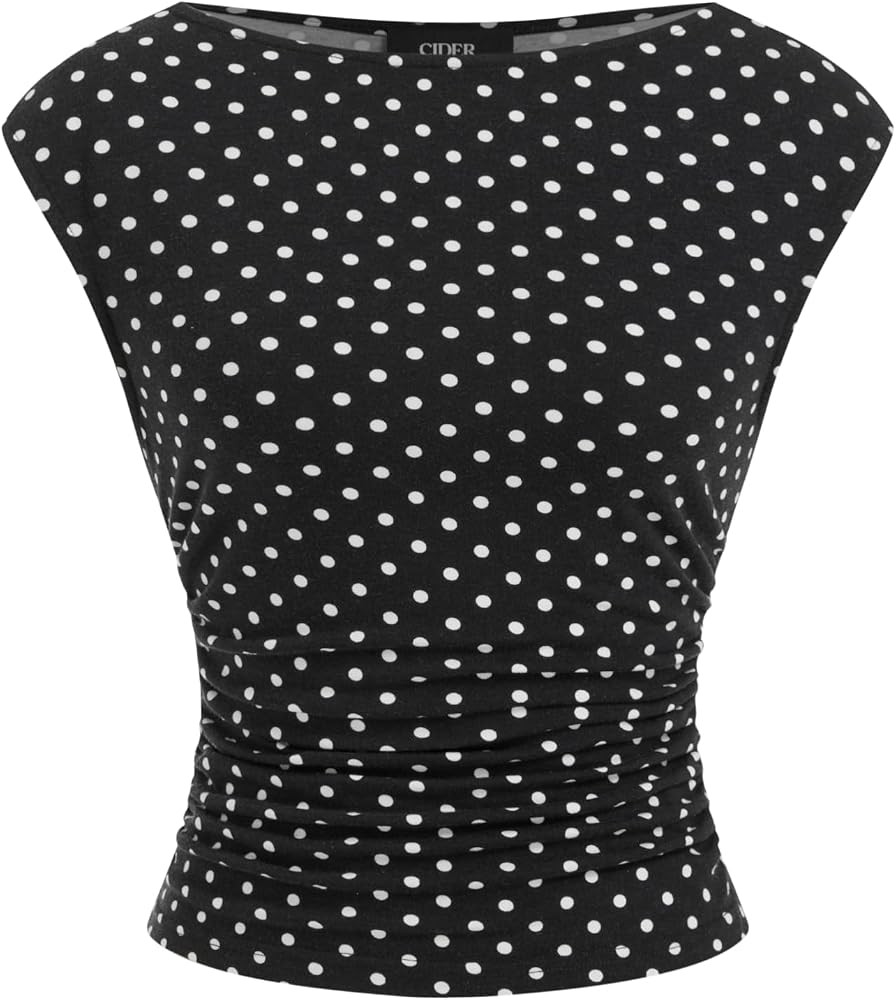 CIDER Boat Neck Tops for Women Sleeveless Ruched Crop Tank Tops     Slim Fit, Trendy Summer Outfi... | Amazon (US)