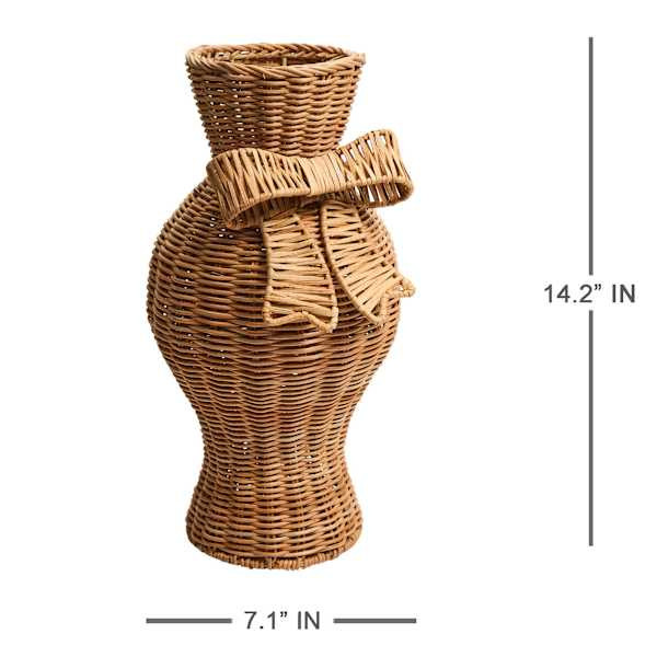 Natural Rattan Vase with Bow, 14" | At Home