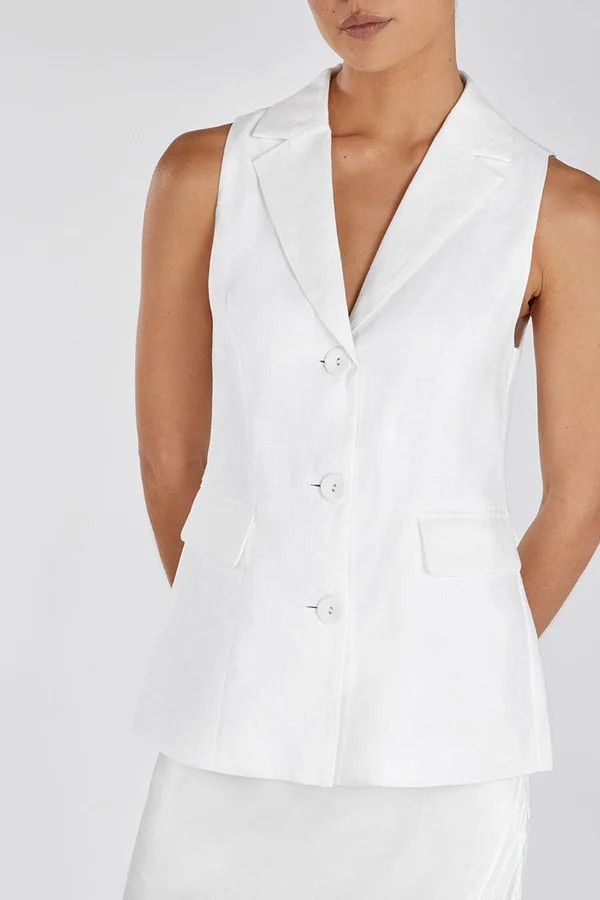 KRISTIN WHITE LINEN LONGLINE VEST | DISSH