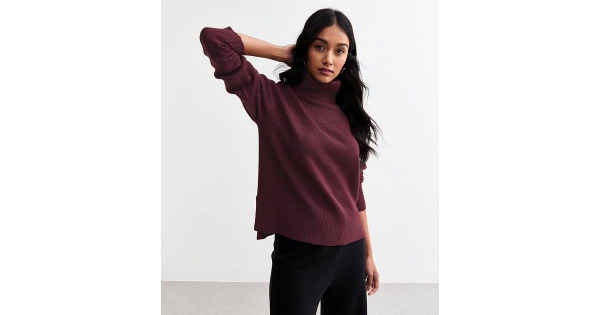 Burgundy Roll Neck Step Hem Jumper | New Look | New Look (UK)
