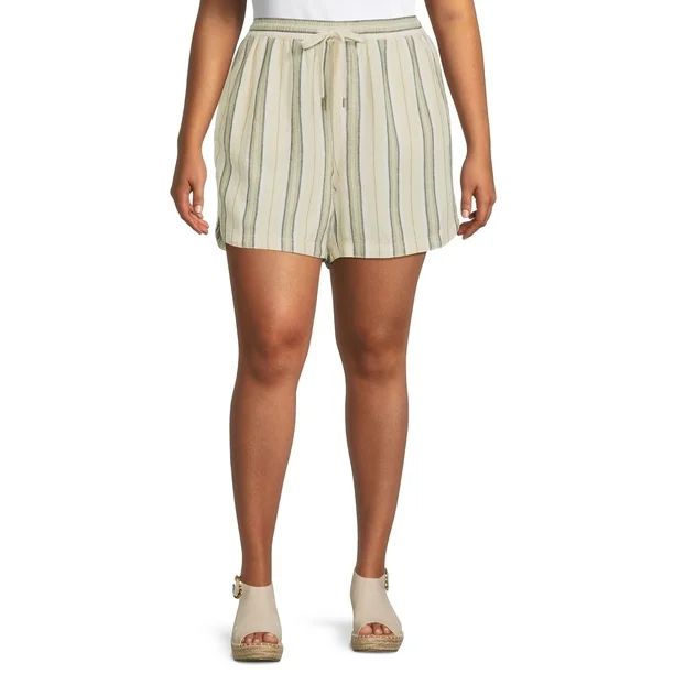 Terra & Sky Women's Plus Size Pull-On Drawstring Linen Shorts - Walmart.com | Walmart (US)