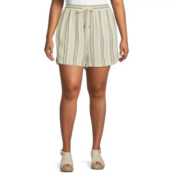 Terra & Sky Women's Plus Size Pull-On Drawstring Linen Shorts - Walmart.com | Walmart (US)