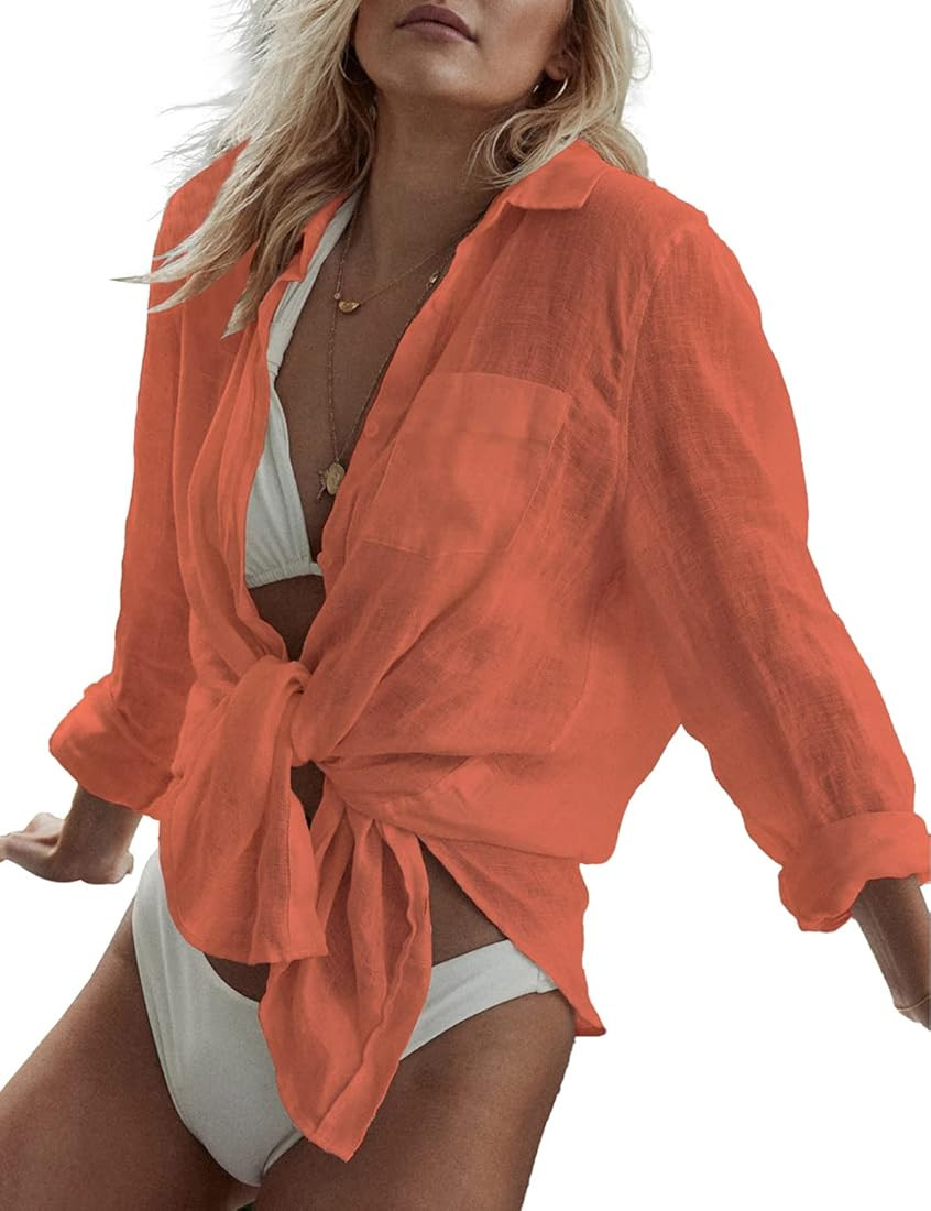 AILUNSNIKA Womens Summer Fashion Style Cover Ups for Swimwear Button Up Beach Short Shirts Dress | Amazon (CA)