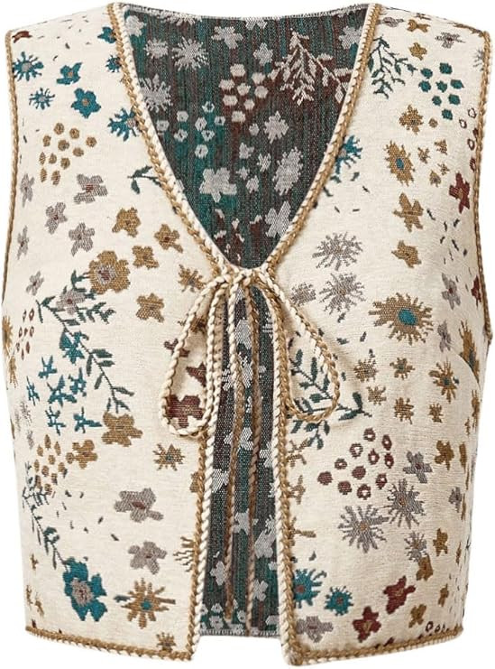 GORGLITTER Women's Sleeveless Western Rodeo Country Concert Cowgirl Outfit Tie Front Cardigan Ves... | Amazon (US)
