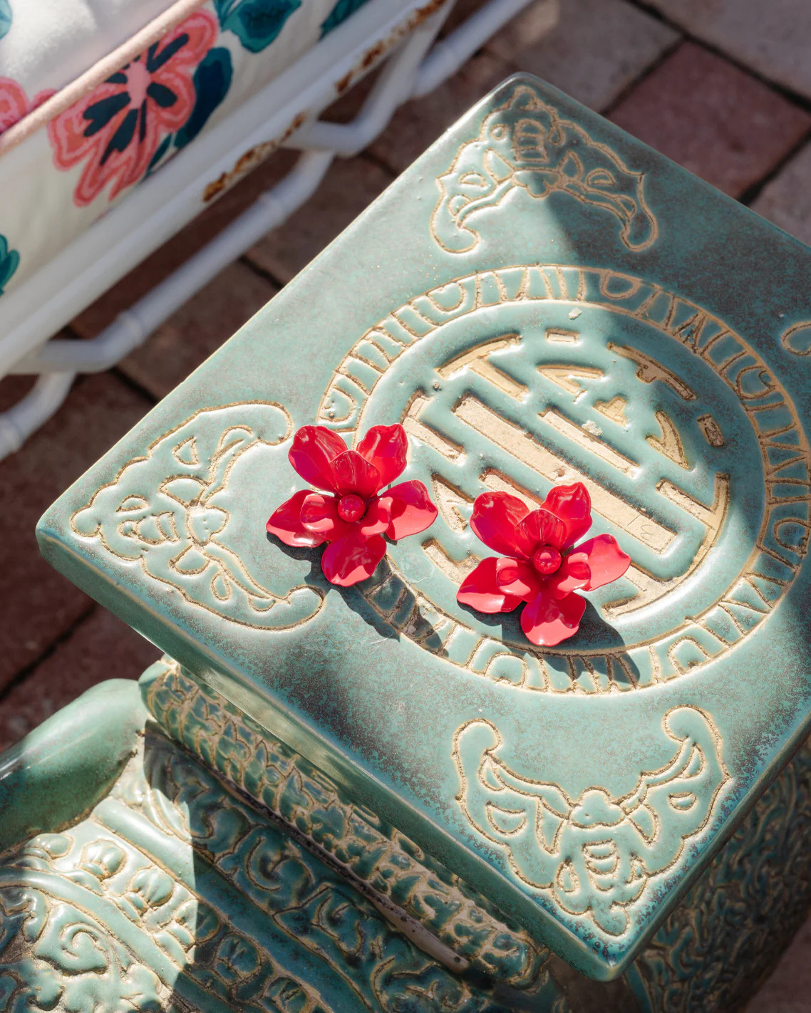 Pink Enamel Coated Flower Statement Earrings | Draper James (US)