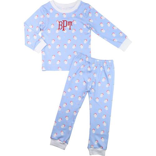 Blue Knit Santa Print Pajamas | Cecil and Lou