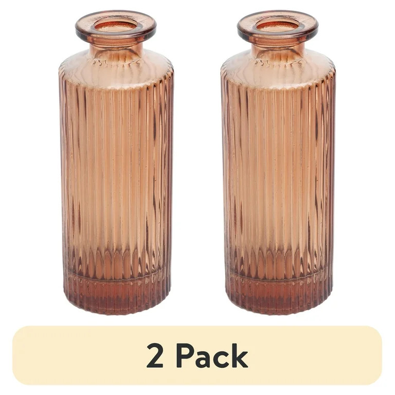(2 pack) Mainstays Mini Ribbed Translucent Glass Tabletop Indoor Vase, 5.2", Amber | Walmart (US)