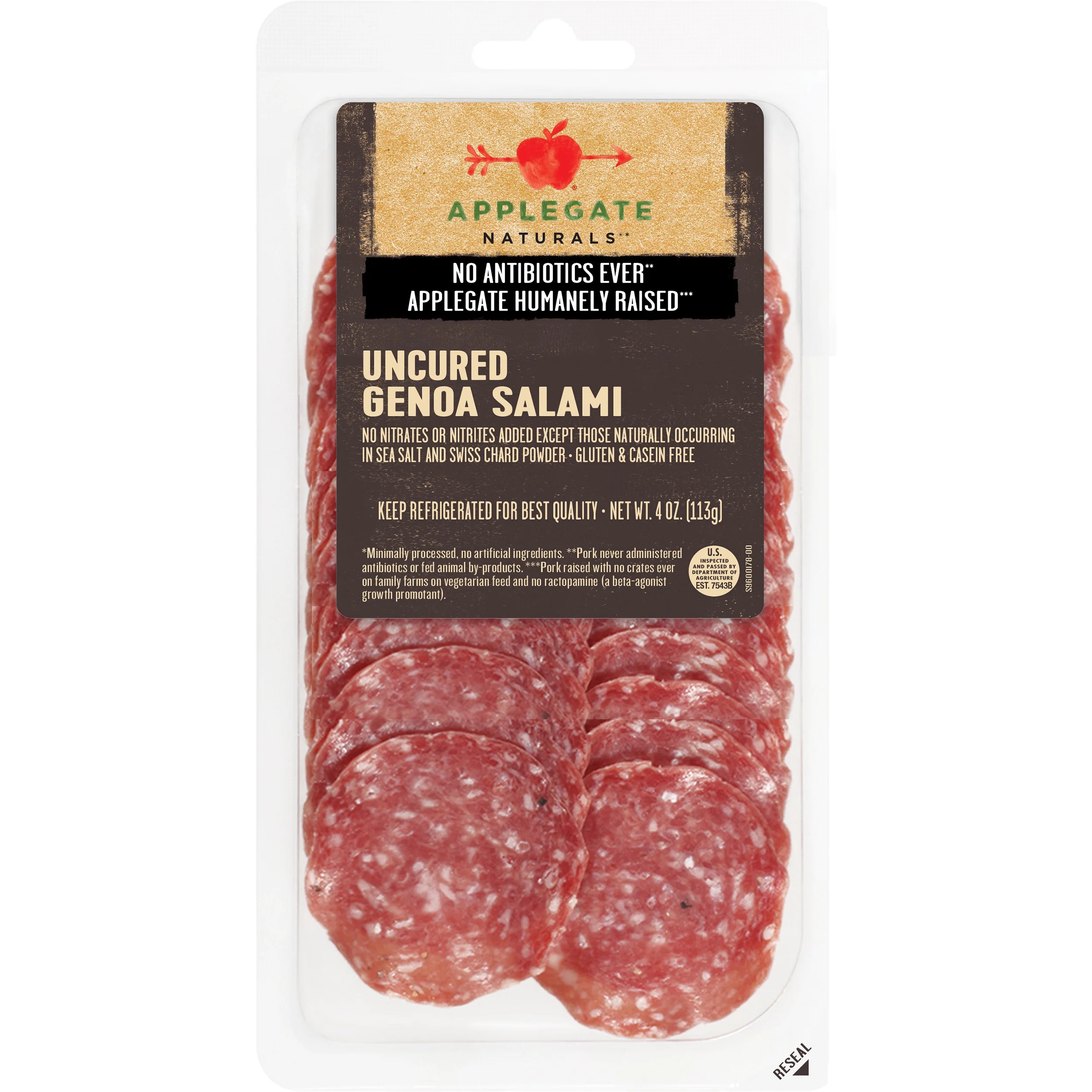 Applegate, Natural Uncured Genoa Salami Sliced Pork, 4oz, Resealable Package, Ready to Eat, Slice... | Walmart (US)