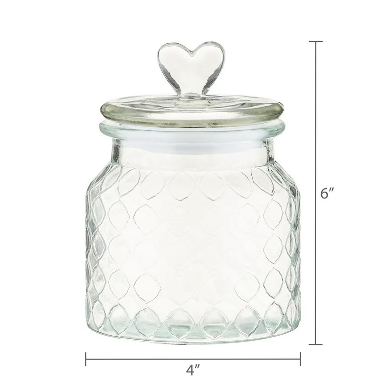 Clear Glass Jar with Lid and Heart-Shaped Knob, 6.25", Valentine's Day by Way To Celebrate | Walmart (US)