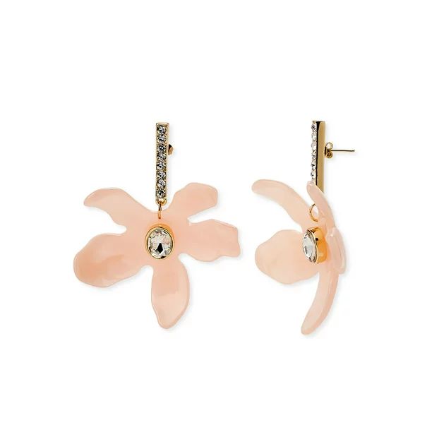 Scoop Women’s 14K Gold Flash-Plated Crystal Pink Resin Flower Earrings - Walmart.com | Walmart (US)