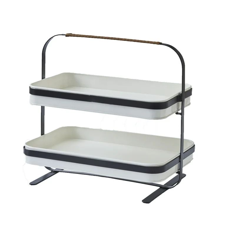 Better Homes & Gardens 2-Tier Rectangular Iron Serveware Tray Stand, Vanilla | Walmart (US)