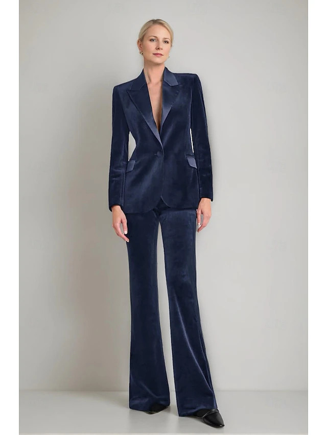 Women's 2 Pieces Suits Formal Wedding Guest Velvet Elegant Minimalist Long Sleeve Floor Length Pe... | Lightinthebox