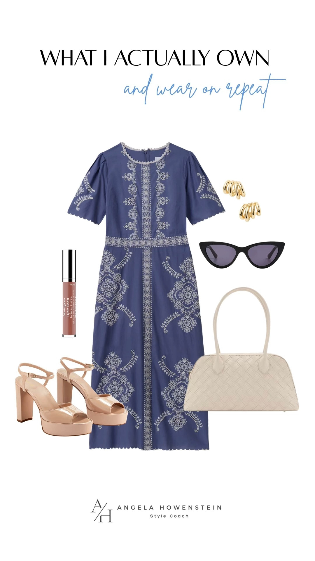 Summer dress look with a blue embroidered midi dress.

#LTKOver40 #LTKSaleAlert #LTKootd