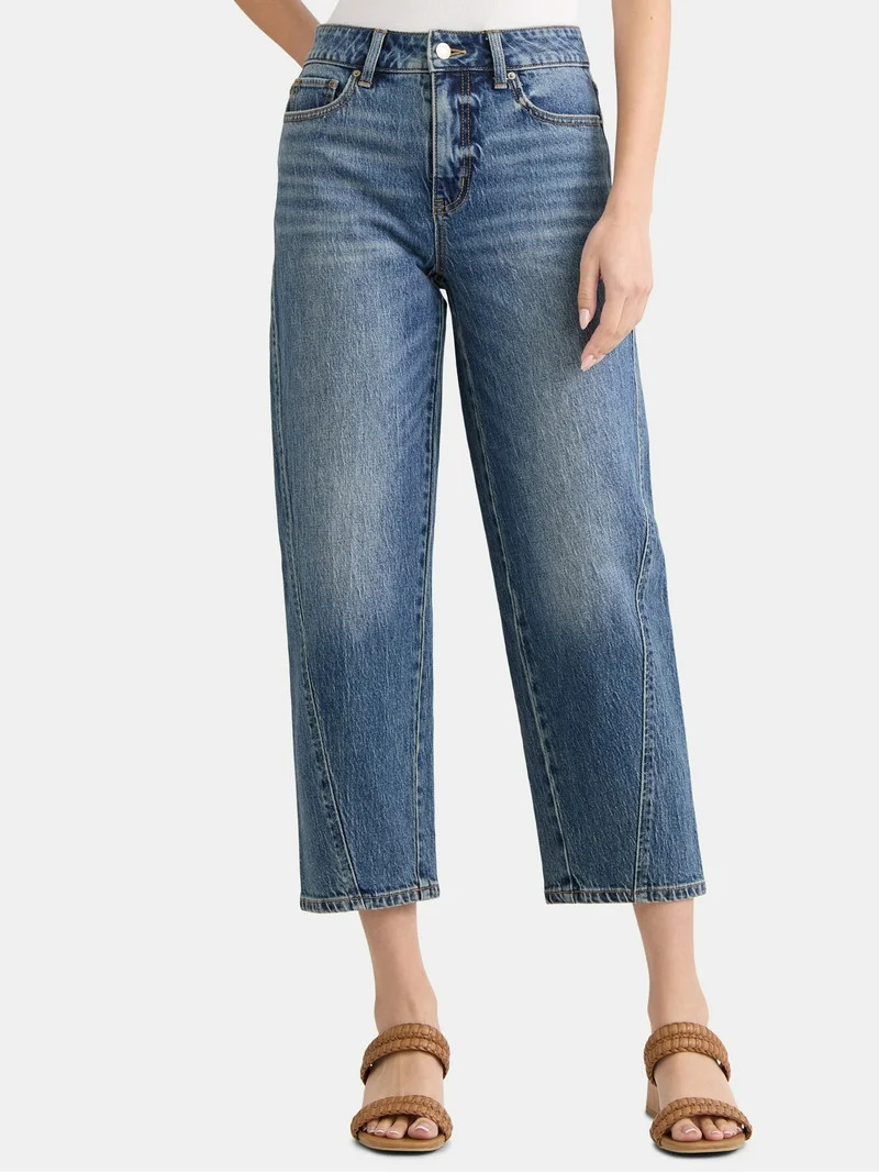 Time and Tru Women's High Rise Barrel Jeans, 26.5" Inseam, Sizes 0-22 | Walmart (US)