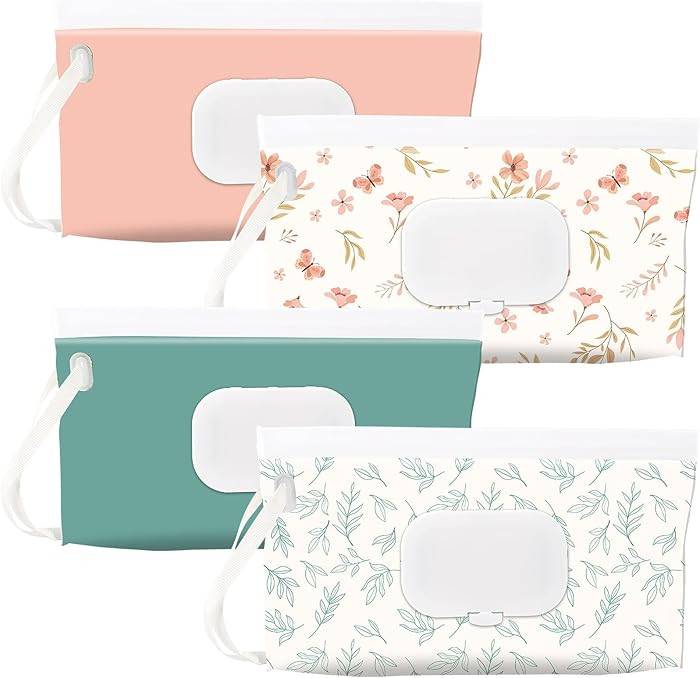 FEBSNOW 4 Pack Baby Wipes Dispenser Holder, Portable Refillable Baby Wet Wipes Pouch Container Re... | Amazon (US)