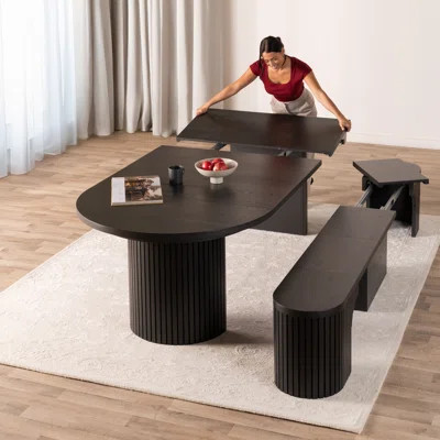 Transformer Table Extendable Round Dining Set - Table + Bench - 2 To 10 People | Wayfair North America