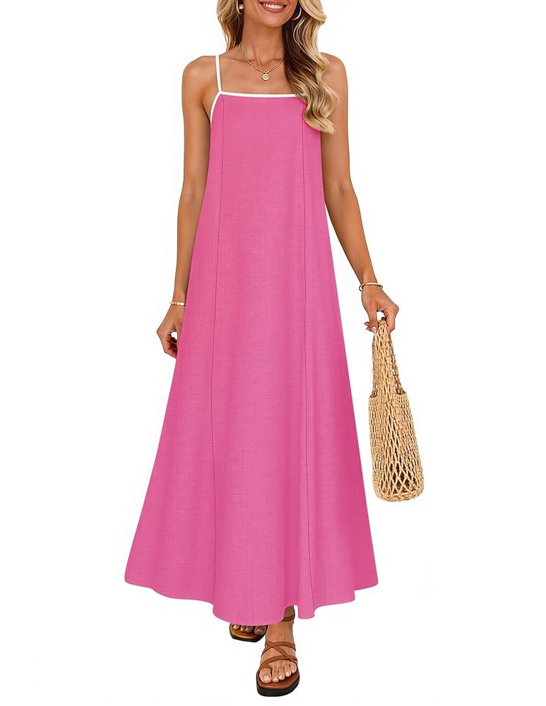 ZESICA Women's 2025 Summer Boho Sleeveless Maxi Dress Spaghetti Straps Casual Flowy A Line Beach ... | Amazon (US)