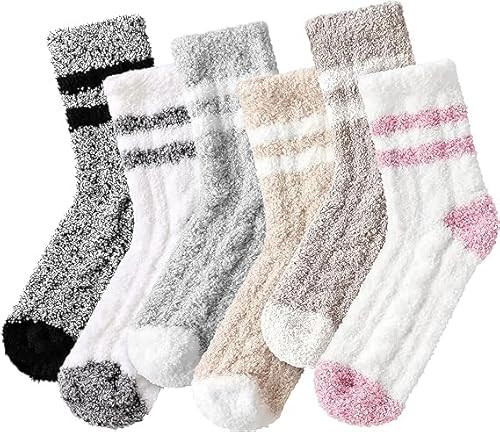 Fuzzy Socks for Women - 6 Pair Fuzzy Socks, Cozy Socks Slipper Socks for Women, Womens Fuzzy Socks Soft Comfort of Coral Fleece, Strip Patchwork | Amazon (US)