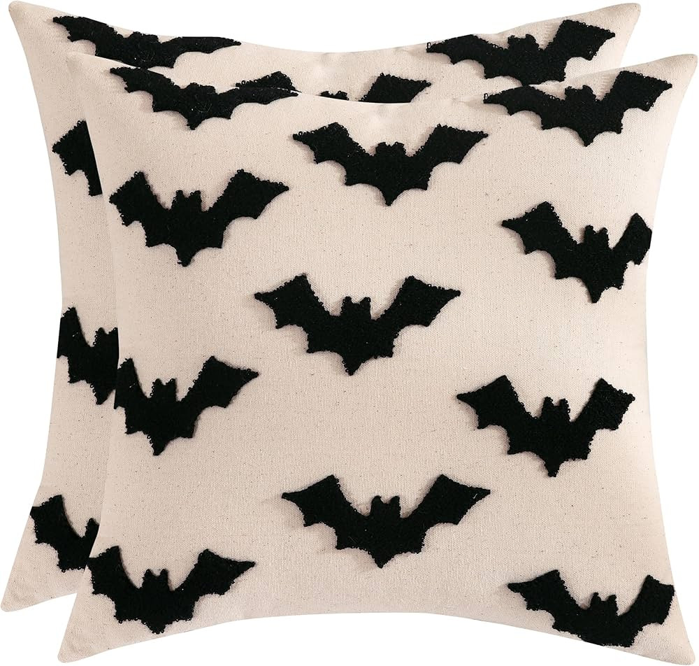 Tosleo Halloween Throw Pillow Covers 18x18 Set of 2 Black 3D Bats Embroidery Pillow Cases Thanksg... | Amazon (US)