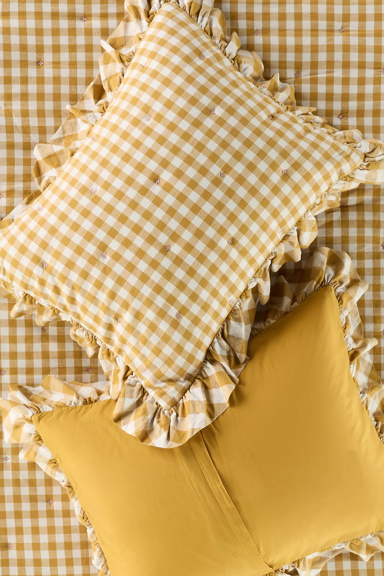 Gingham Ruffle Yarn-Dyed Cotton Shams, Set of 2 | Anthropologie (US)