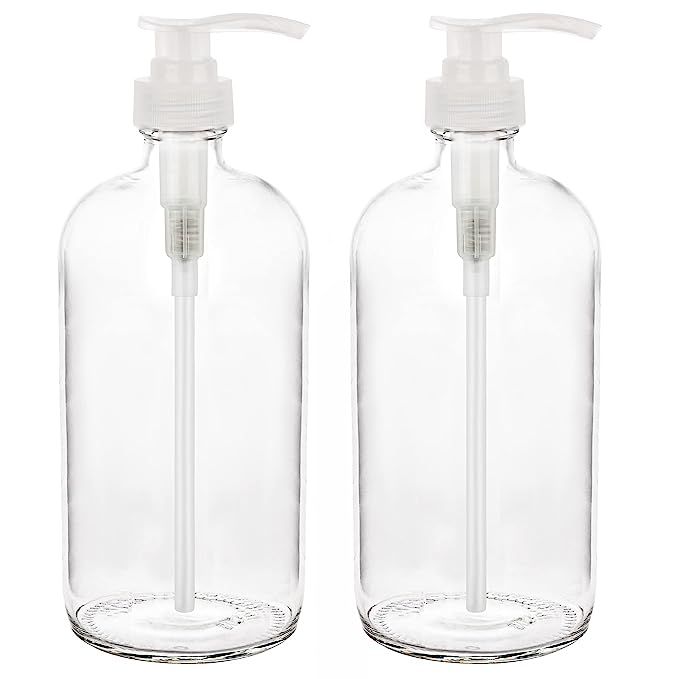 32-Ounce Large Clear Glass Boston Round Bottles w/Natural Color Pumps. Great for Lotions, Soaps,O... | Amazon (US)