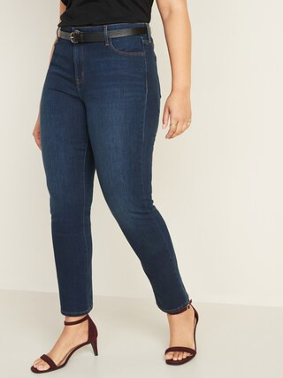 Mid-Rise Dark-Wash Power Slim Straight Jeans for Women | Old Navy (US)