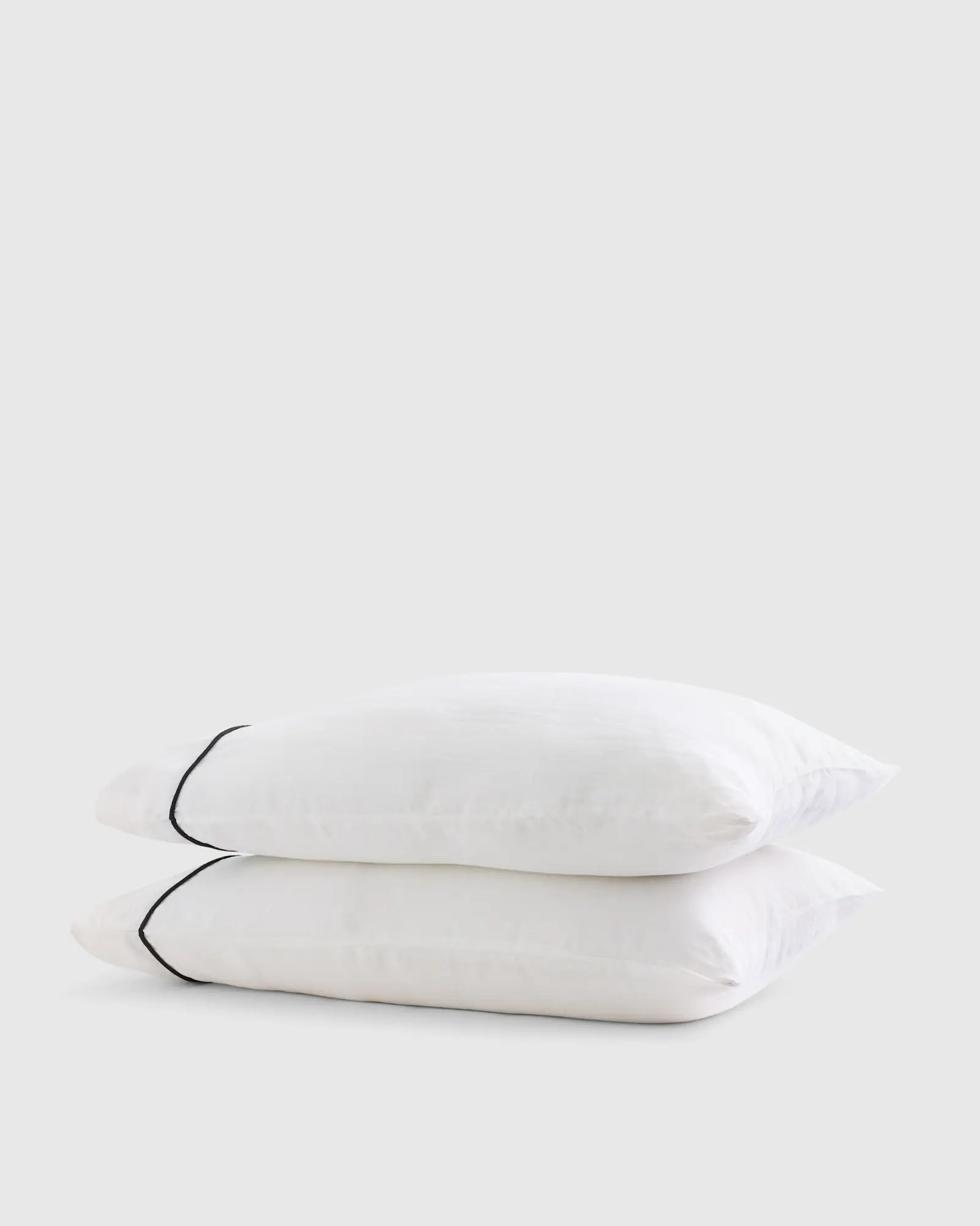 European Linen Piped Pillowcase Set  in White/Black | Quince