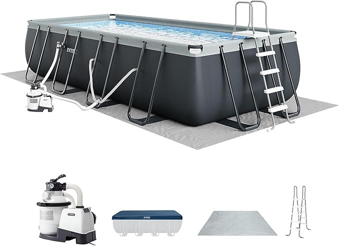INTEX Ultra XTR 18 ft x 9 ft 52 in Above Ground Pool Set, Rectangular Swimming Pool with Steel Fr... | Amazon (US)