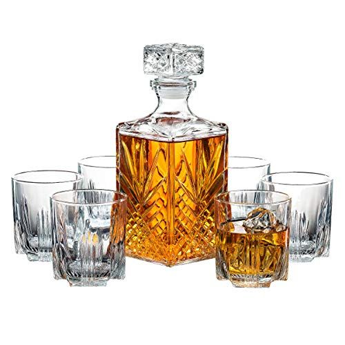 Paksh Novelty 7-Piece Italian Crafted Glass Decanter & Whisky Glasses Set, Elegant Whiskey Decanter  | Amazon (US)