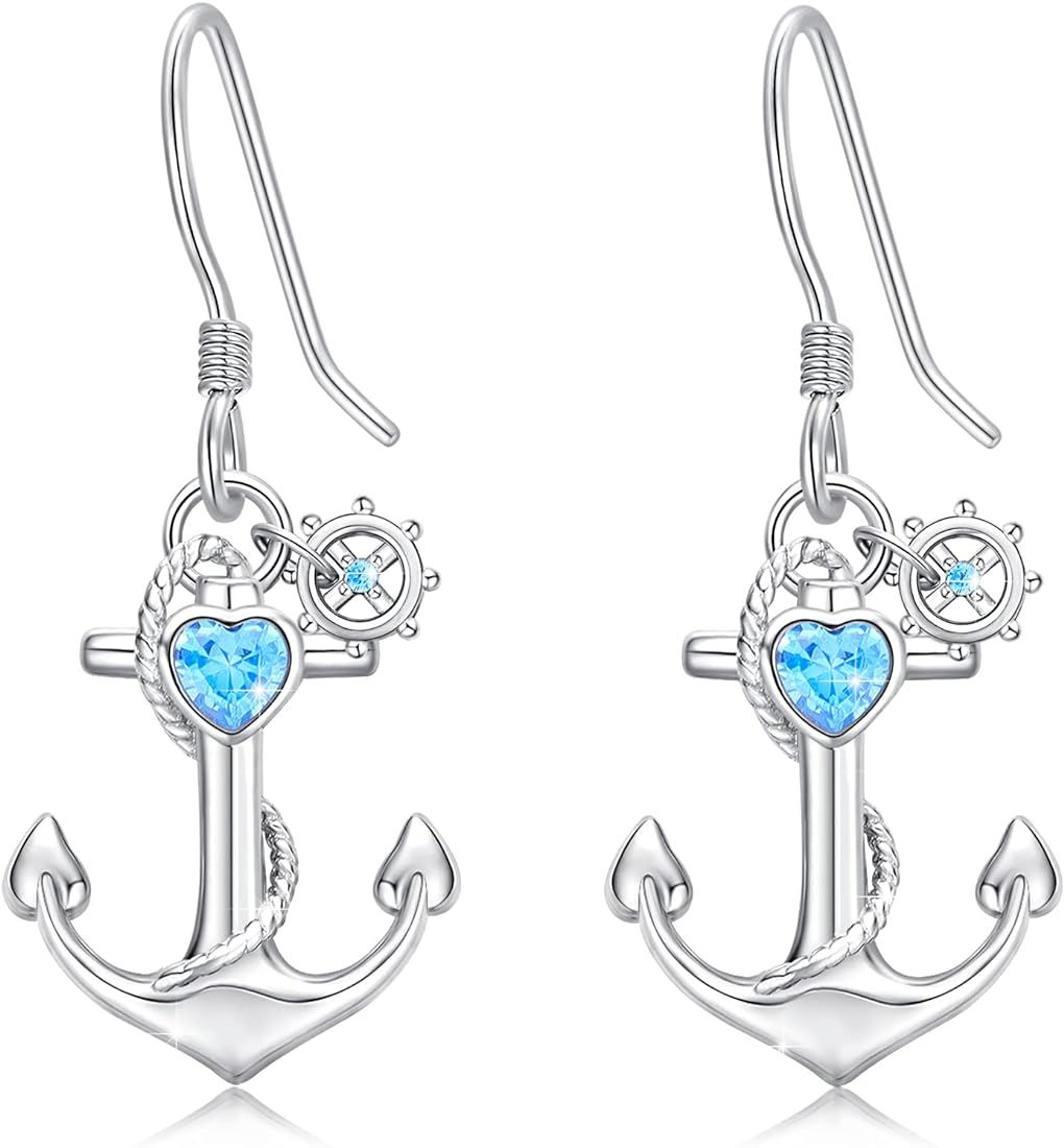 Anchor Leverback Earrings, S925 Sterling Silver Ocean Sea Sailor Nautical Anchor Drop Earring Jew... | Amazon (US)