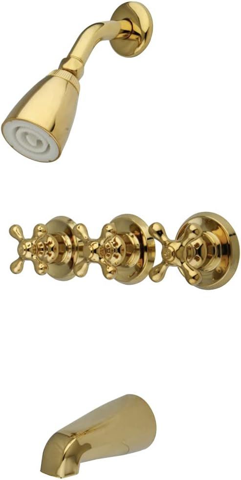 Kingston Brass KB232AX Tub and Shower Faucet with Three Cross Handles, Polished Brass 5-Inch Spou... | Amazon (US)