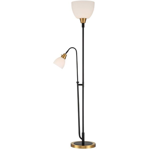 Possini Euro Design Modern Torchiere Floor Lamp with Side Light 68" Tall Warm Gold Black White Sh... | Target