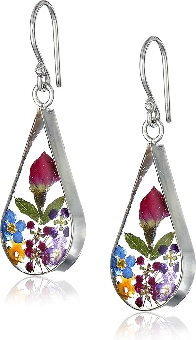 Sterling Silver Pressed Flower Teardrop Earrings | Amazon (US)