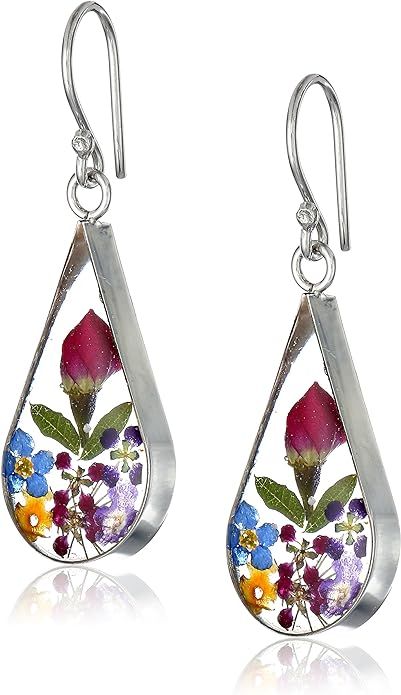 Amazon Collection Sterling Silver Pressed Flower Teardrop Earrings | Amazon (US)