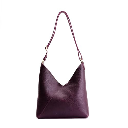 Portland Leather Goods Naomi Shoulder Bag – Slouchy Leather Shoulder Bag with Adjustable Crossbody Strap & Secure Magnetic Closure – Handmade from the Finest Full-Grain Hides – Small, Plum | Amazon (US)