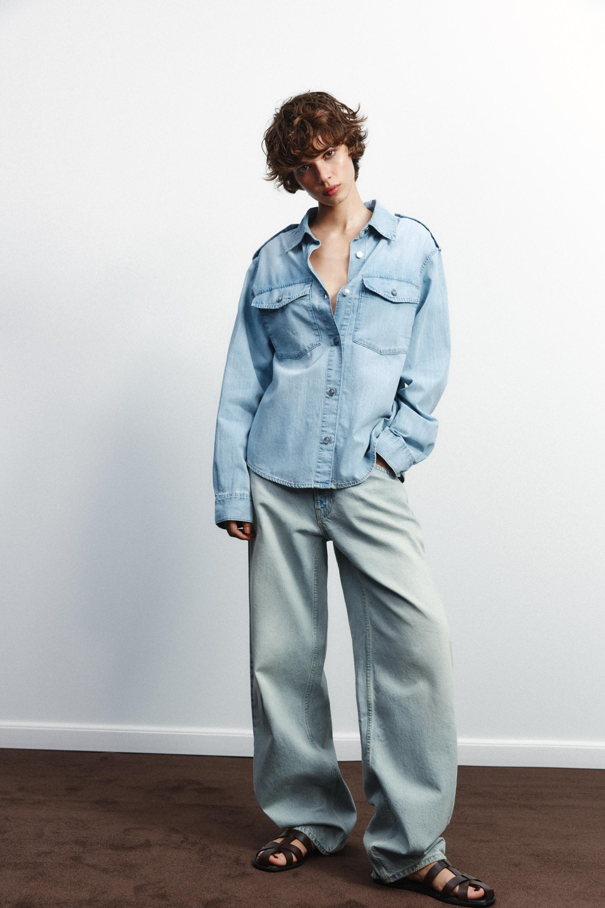 TRF DENIM SHIRT WITH EPAULETTES | Zara UK