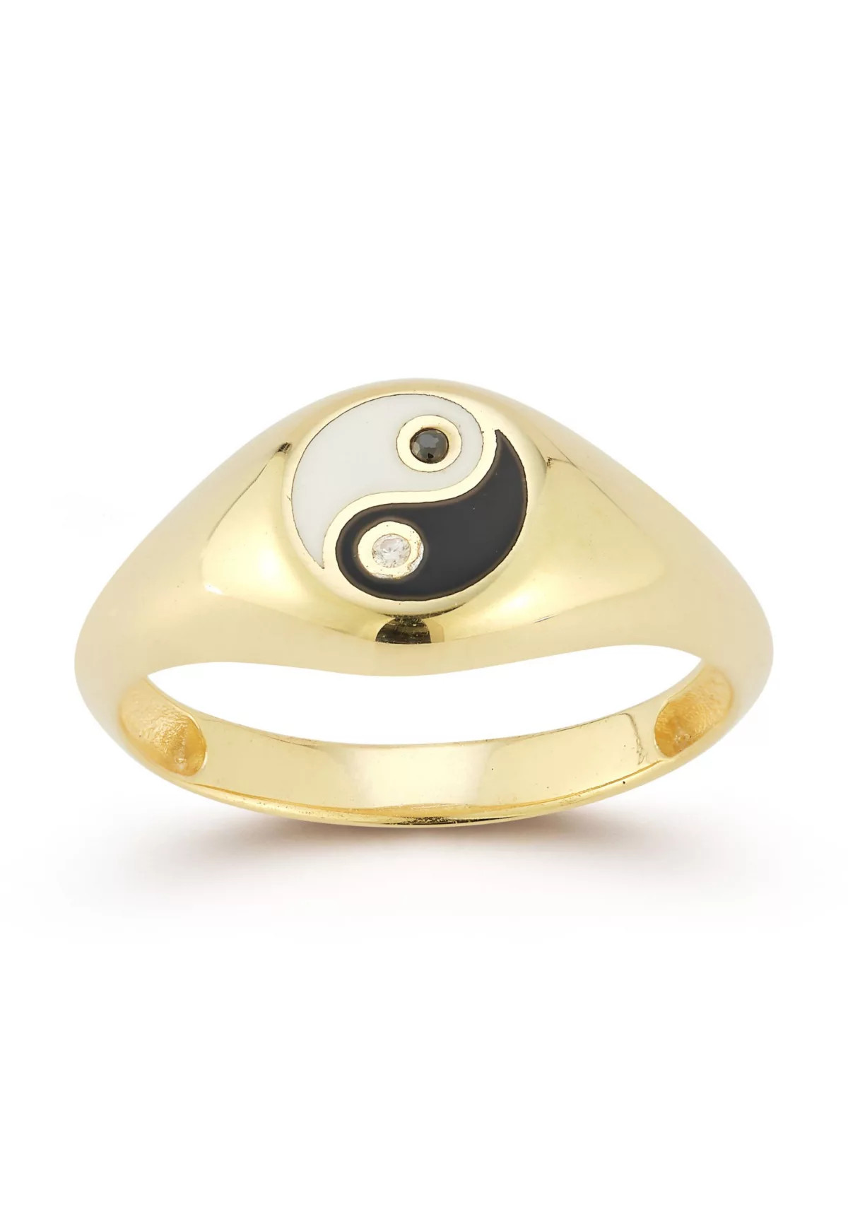 Sterling Silver Cubic Zirconia and Enamel Yin and Yang Signet Ring | Belk