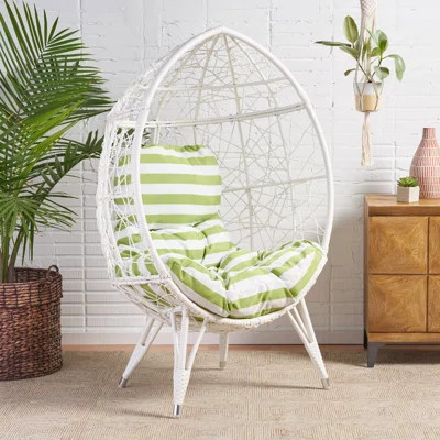 Stylish Teardrop Wicker Chair with Plush Water-Resistant Cushion for Outdoor Relaxation | Wayfair North America