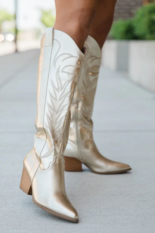Shania Metallic Gold Cowboy Boot | Pink Lily